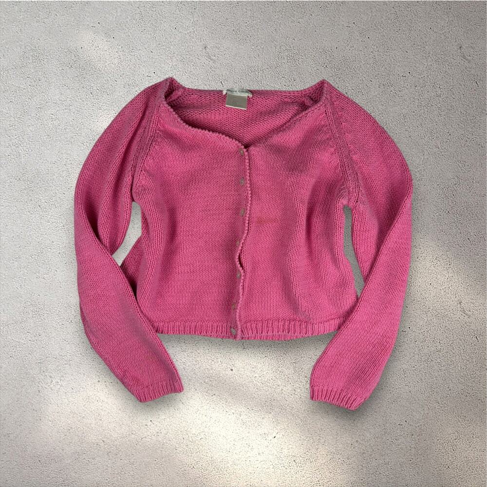 VTG Pierre Cardin Knit Cardigan Women's XL Pink Crop Linen Coquette Preppy Y2K - Picture 2 of 13